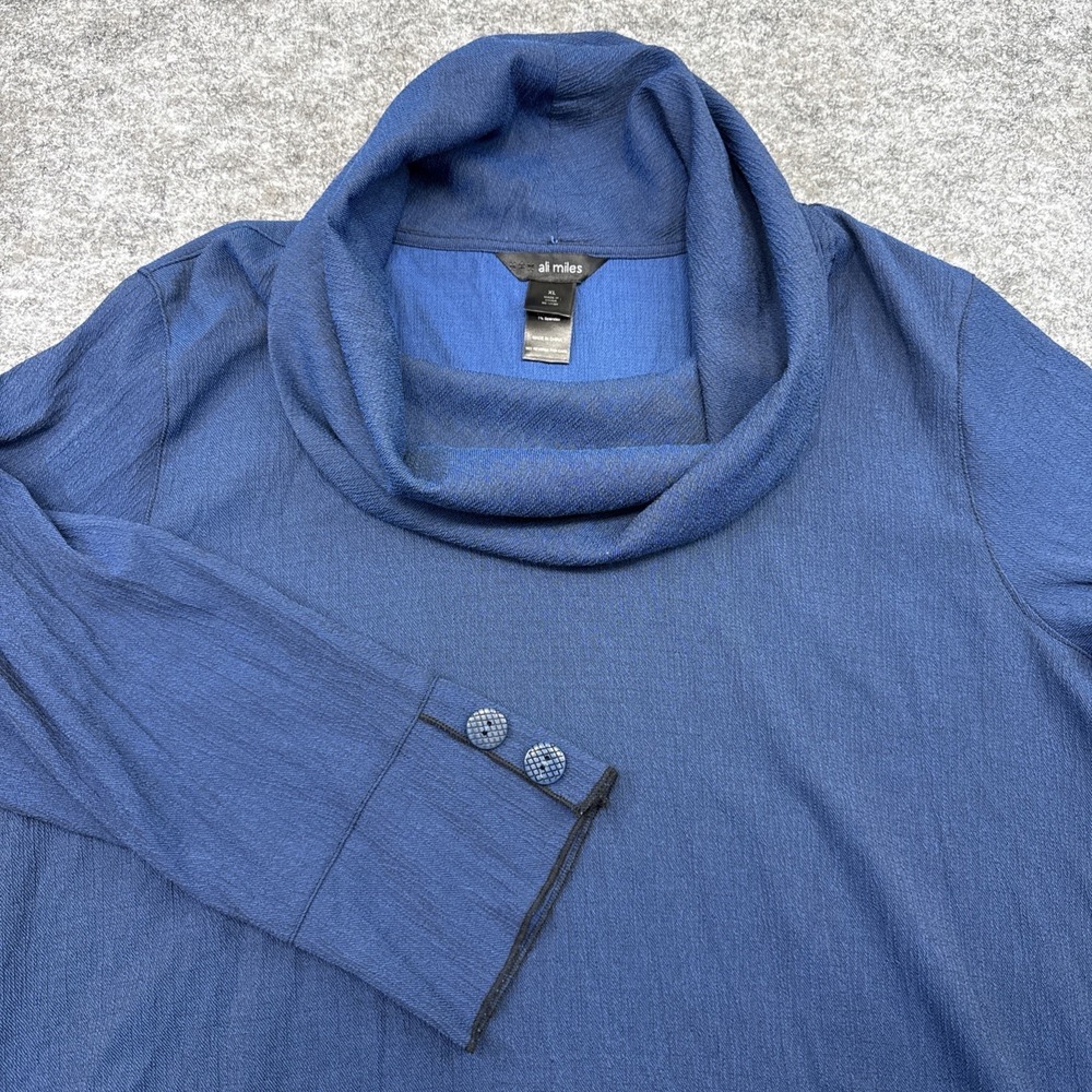 Ali Miles cowl neck top women's XL blue artsy asymmetrical lagenlook office